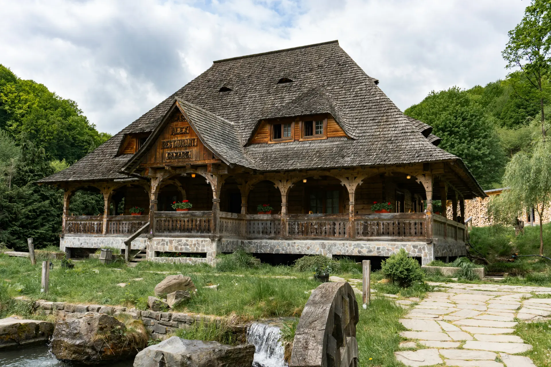 Traditional Romanian village with wooden architecture
